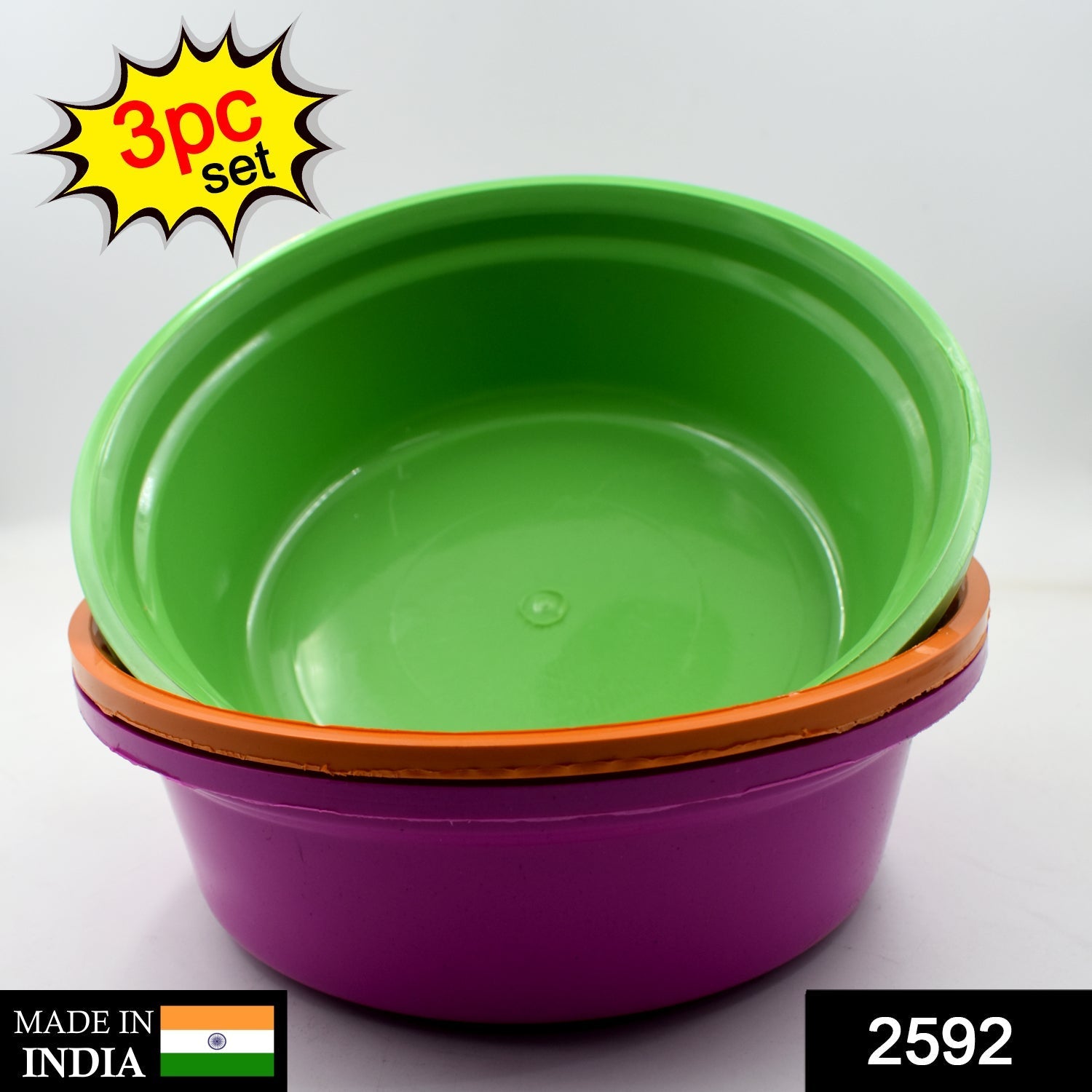 2592 Household Storage Plastic Round Bowl / Tub / Basket / Bucket set - Pack of 3 2592 Household Storage Plastic Round Bowl / Tub / Basket / Bucket set - Pack of 3